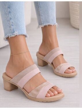 Dansko Theresa Leather Blush Pink & Rose Gold Metallic Block Heel Sandals - 38
